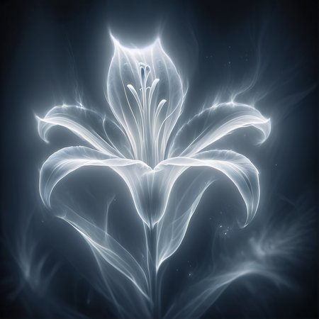 ais-ghostly, single lily in the style of an X-ray, on a dark bokeh background  <lora:sdxl\Ghostly_Style_SDXL>