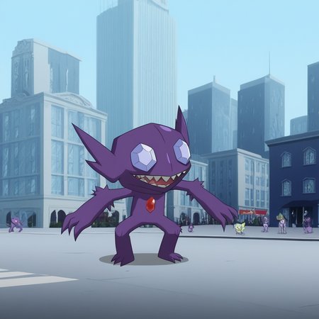 <lora:SlimesSableye-000003:1>, slimes_sableye, nighttime city background,