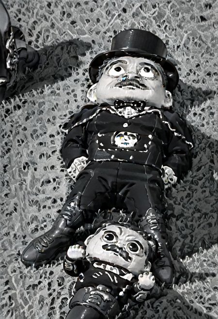 (((black and white, monochrome, greyscale, top down view))),((GRASS,OUTDOORS,BOOTS,BLACK FOOTWEAR,PANTS,LOOKING UP,LOOKING FROM BELOW, small man with mustache, top hat, kenbis, chibi, chibi, male only, male, male chibi, monocle, art deco, thick mustache, comically large mustache, handlebar mustache, tiny, shrunk, microxl, some little guys)), bwMovies, realistic, photo, vintage photo, ((very small man, small man, a small man, a man who is small, a small man)) suit, cane, an unapologetically small human male, black and white, smiling, very happy, euphoric, ecstatic, wonderful small men, large smile, huge smile, muscular, muscles, indoors, cinema, movie theater, detailed background