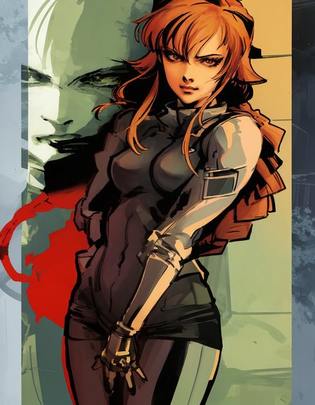 (extremely detailed CG unity 8k wallpaper),(masterpiece), (best quality), (ultra-detailed), (best illustration),(best shadow), (sharp eyeliner, eyeshadow, detailed eyes:1.1), cowboy shot,
,BREAK
whiskeyproject, shinkawa youji
<lora:WhiskeyProject:.7>  <lora:(s)YojiShinkawa:1.3>