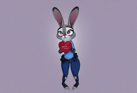 heart floating, heart-shaped pupils, aroused, heart eyes, cupid arrow, Valentine's day themed, Judy Hopps,  police outfit, 1 girl