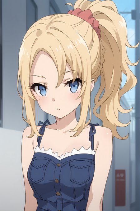 (blue dress bare shoulders:1.50), bgs-nodoka, blue eyes, blonde hair, sidelocks, ponytail, hair scrunchie, sidelocks, parted bangs, medium breasts,
1girl, solo, skinny, (source_anime, score_9, score_8_up, score_8, score_7_up), score_7, score_6_up, score_6, score_5_up, score_5, 
(horny:1.10),
(school:0.90),
(:1.20), (:1.10),
<lora:bgs-nodoka-V02-000003:0.90>