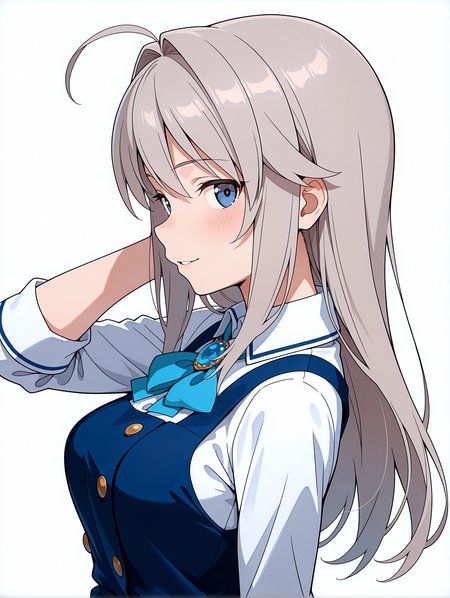 masterpiece,best quality,amazing quality,
1girl,solo,
<lora:k_chieri_ilxl_1.5:1>,chieri,ahoge,grey hair,blue eyes,
amajyo,blue dress,blue skirt,
<lora:Fixhands_anime_bdsqlsz_V1:1>,light_blush,white_background,simple background,standing,face_focus,looking_at_viewer,smile,:o,dynamic_angle,upper_body,profile,hand_in_hair,