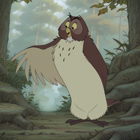 masterpiece, best quality, amazing quality, WtPOwlil, feral, male, owl, brown feathers, black eyes, yellow sclera, talons, standing, in the forest, 1boy, <lora:e7e2d76a-222a-4b27-b803-575a7cc5e3e5:1.0>