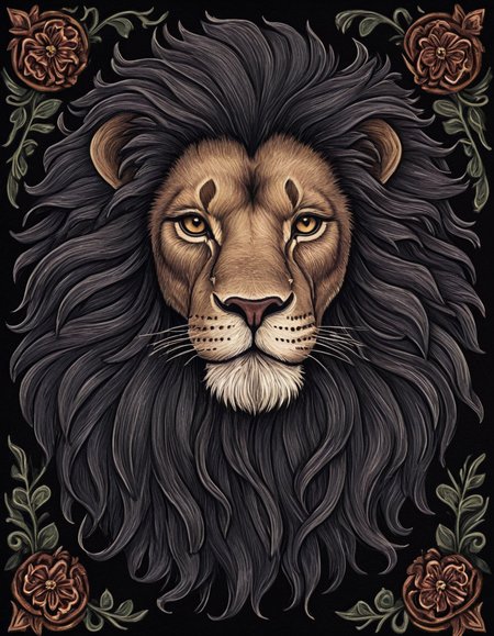 novuschroma81 style lion with mane portrait  illustration <lora:novuschroma81 style:1>