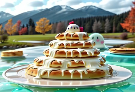 {foodphoto, a stack of pancakes made out of slime, (slime pancakes:2.5), slime syrup, slime pancakes covered in syrup, a swirl of slime whipped topping on top of a stack of pancakes, (slime whipped cream:2.5), (tan slime pancakes:2.5), (white slime topping:2.5)}, 
plate made of slime, table made of slime,
natural light, no bright spots, 
((translucent slime)), ((transparent slime)), made of water, (bioluminescent slime), sl1m3d, slime, slime-morph, ais-blmn, saturated colors, no creatures, no humans, no monsters, no pokemon, scenery only, scenery, no slime creatures,