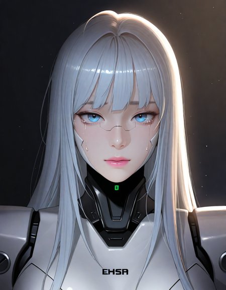 Smooth Quality, masterpiece, best_quality, ultra-detailed, absurdres, 
<lora:Utility_-_Smooth_Detail_Booster_ILXL:0.33>, 
<lora:ëª¨ë¹ë:0.25>, <lora:KoreanStyleSDXLvpred10:0.25>, aikoreanstyle, korean, asian, <lora:ABBB(ah-lyong_lee)-artist-illustrious v01:0.25>, abbb, (kidmo:0.25), A futuristic, humanoid robot with a cracked, metallic face, the robot has a smooth, white exterior with black, jagged tears revealing intricate circuitry. Its blue eyes and soft, pink lips give it a lifelike appearance. The background is dark, emphasizing the robot's sleek, high-tech design.
