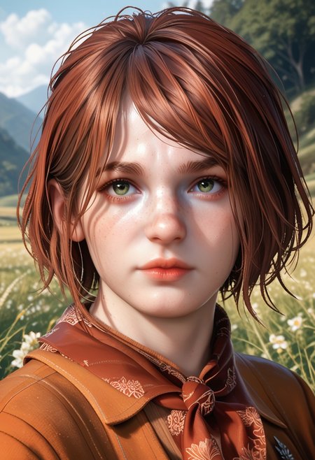 score_9, score_8_up, score_7_up, score_6_up
<lora:TLOU2Ellie:0.8>
TLOU2Ellie, <lora:RE4RAshley:0.8>
RE4Ashley, 1girl, red hair, short haircut, bob haircut, green eyes, looking at viewer, cute face, pretty face, beautiful face, portrait, looking at viewer, standing in a rice field during the golden hour, cold weather,