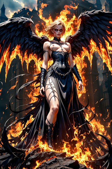 (photorealism:2), dynamic pose,
ominous silhouette of an angel of death, sickles, infernal fire, burning with hatred, black ravens, dark fantasy illustration, vibrant colors, high contrast, hyper-realistic, dynamic, detailed, high-definition, intense, mythical, captivating, dramatic, powerful, imaginative
 <lora:EdobHorrorLandscape_XL_v1.0:1.5> EdobHorrorLandscape, t <lora:SDXLHighDetail_v5:1>