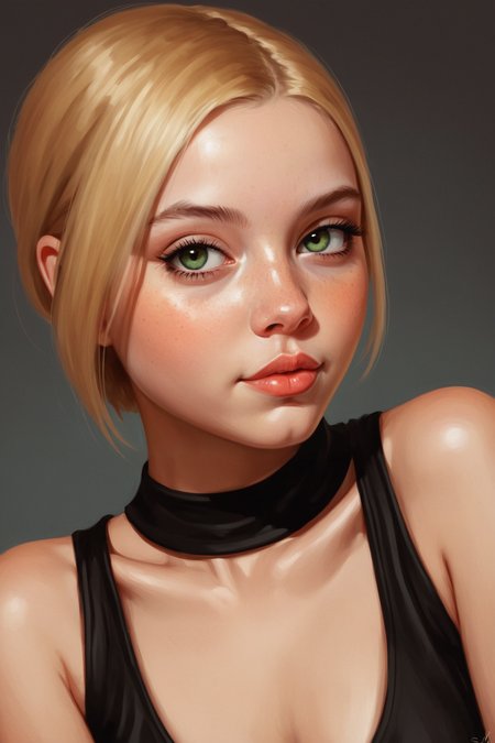 digital painting by Amy Earles and Sam Spratt in the style of Thomas Saliot of a cute fit 18 year old rave_girl's face and cleavage <lora:EnvyStudioPortraitXL01:0.35>