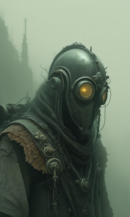 detailed atmospheric photograph of a rugged weathered man in a steampunk-inspired outfit featuring a metal helmet goggles and intricate accessories set against a misty foggy background, <lora:- iLL -PdJ_highres_counterweight_V1.0-step00004500:.8>,  <lora:dark-moody-ill:0.8>  <lora:- iLL - the_edgy_mech_V2.0-step000013500:0.4>   <lora:Illustrious:0.4> <lora:- iLL - depth_offset_combined_V1.0-step00002000:.8>
