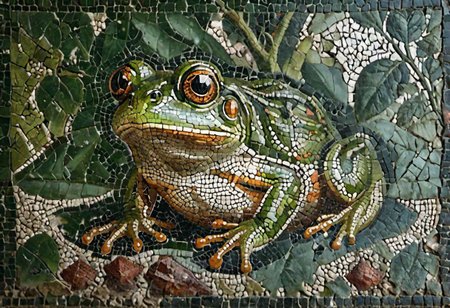 cinematic photo mosaic of a   Frog <lora:Roman_Mosaic:0.8>, 35mm photograph, film, bokeh,  professional, 4k, highly detailed