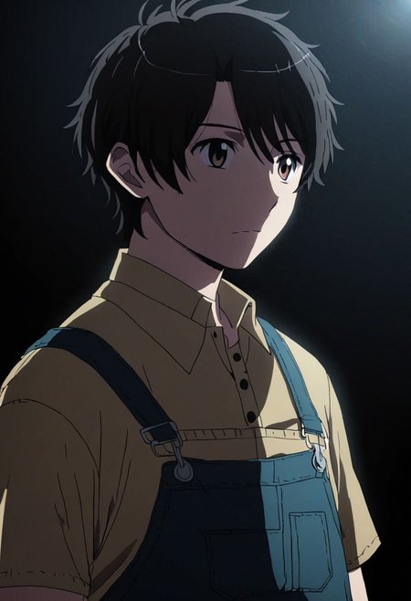 high resolution, solo, best quality, 1Boy, Inaho Kaizuka, Black Hair, Brown Eyes, cool, Mysterious black background, Movie lighting, a sense of atmosphere, OverallDetail