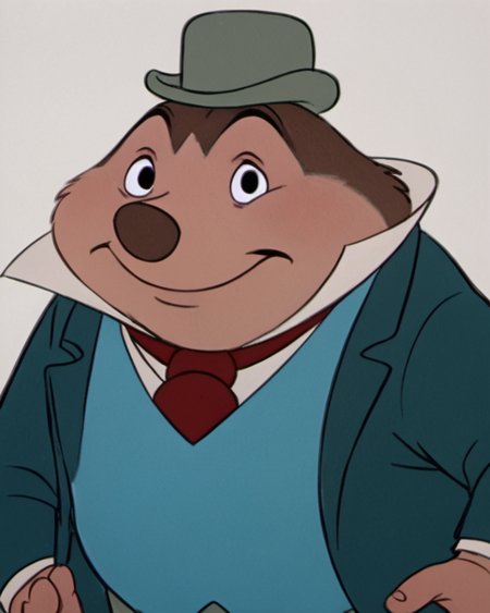 mrmole, jacket, furry male, fat, male focus, blue vest, 1boy, formal, solo, hat, red necktie, black eyes,, score_9, score_8_up, score_7_up, score_6_up, score_5_up, score_4_up, looking at viewer, hand on own hip, cowboy shot,upper body, smile, white background,  <lora:MrMolePony1.0:1>