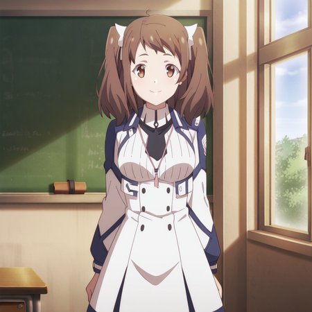 nsfw, masterpiece, best quality, amazing quality,1girl, solo, the_misfit_of_demon_king_academy_misa_ilioroagu, standing, brown hair, smile, twintails, brown eyes, school uniform, dress, anime coloring, looking at viewer, classroom, day, <lora:Misa_Ilioroagu_-_The_Misfit_of_Demon_King_Academy:0.7>