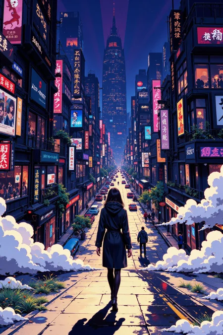 cyberpunk city beautiful landscape, evening, woman, very intricate, very detailed, sharp, bright, colorful, <lora:Hand v2:0.5> <lora:Anti-Blur:1><lora:Insane Detail Slider:0.25>  <lora:flux.1_lora_flyway_Epic-detail_v2:0.3> <lora:fluxenhancer:0.25> <lora:ROWER:0.6> <lora:flux-charmer-v1-1:0.4>>  <lora:Anime_style:0.8> anime style