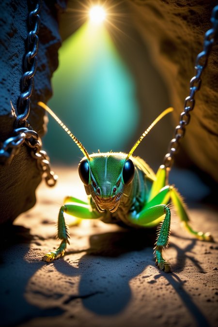 (Hyperreal:1.4),
(((full body shot:1.5))), raw, emotional, dynamic, distortion for emotional effect, vibrant, use of unusual colors, cute cinematography, (realistic, photo realistic:1.4),
Genetically-engineered Grasshopper  in foreboding silence elemental cave with living, mutilated body, clinking of chains, maddening whispers , creature on extraordinary environment on otherworldly dark tales, (((( full body)))), (((ultra realist style))), realist side lighting,
<lora:lora-sdxl-perfect-eyes:1> perfecteyes