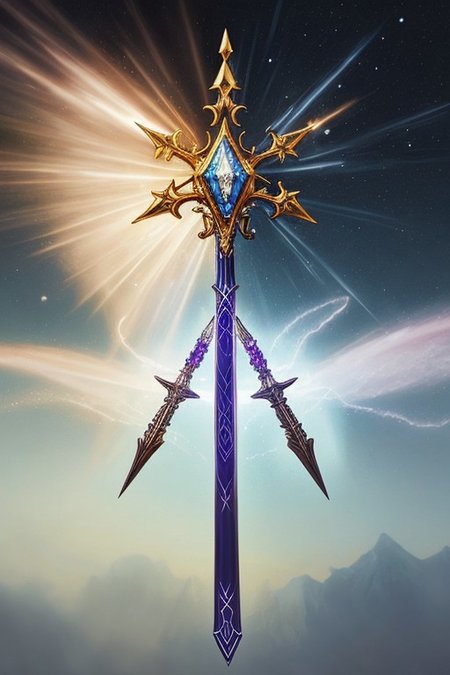 MagicItem_v1, fantasy, cross, cross-shaped scepter, masterpiece, high detailed, elegant, majestic, detailed, pretty, beauty, perfect, sleek, world morph, front facing position, perfect morph, divine, heavenly, excessive energy, holy