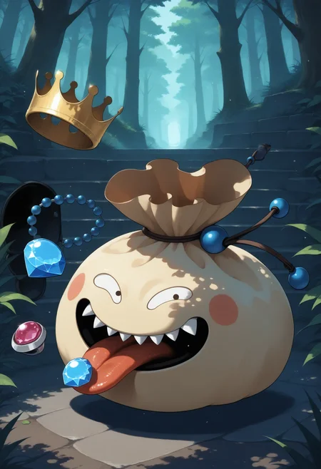 masterpiece,extreme detailed,outdoors,dungeon BREAK no humans,no_legs,full body,
BREAK goodybag_(dq),crown,no humans,gem,necklace,sharp teeth,open_eyes,tongue,<lora:goodybag_(dq)-NAI:1>,