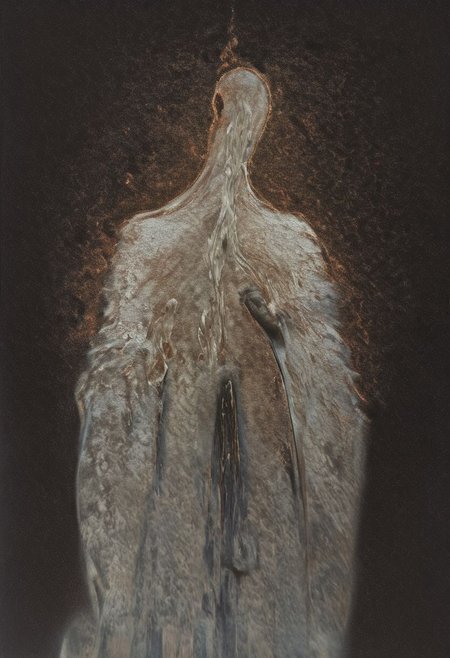 painting of a man worshipping an older man, lovers, sin. lust. pain, heart being ripped out, surreal dark smeared background, black and gold mutations tears in fabric , separation of colors, in the style of nicola samori , glow effects, godrays, Hand drawn, render, 8k, octane render, cinema 4d, blender, dark, atmospheric 4k ultra detailed, cinematic sensual, Sharp focus, humorous illustration, big depth of field, Masterpiece, colors, 3d octane render, 4k, concept art, trending on artstation, hyperrealistic, Vivid colors, extremely detailed CG unity 8k wallpaper, trending on ArtStation, trending on CGSociety, Intricate, High Detail, dramatic, absurdes, a realistic baroque bedroom, white canopy over bed, white drapes, damask patterns, intricate details,    in the style of Vittorio Matteo Corcos