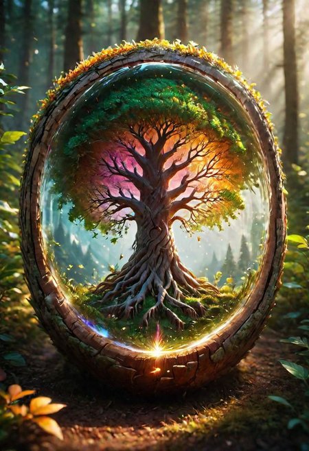 onoff, a photo of a (beautiful:1.2) Yggdrasil, colorful, glowing, ultra detailed, well defined bark and leaves masterpiece <lora:onoff4:1>