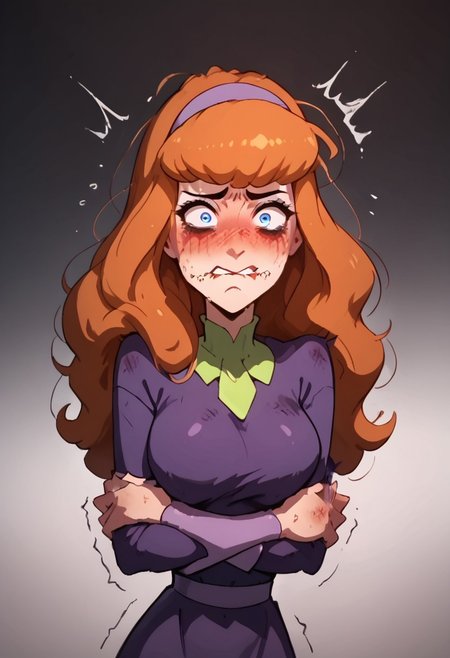score_9, score_8_up, score_7_up, score_6_up, score_5_up,daphne, daphne blake,1girl, jungle,((((((offended))))))), ((((((extremely offended))))))), ,blue eyes, orange long hair, torn clothes,((purple dress)),((((((extremely loser)))))), (((((beaten))))),(((((shiner)))),(((((extremely beaten))))), (((a lot of wounds))), ((((((clenched teeth)))),((((((embarrassed)))))), messed hair, messy hair, destroyed face, destroyed body, awful skin face,  long hair, makeup, lipstick, young, ((((skinny))))),(((busty petite)))) narrow waist, fragile, sexy, perfect body,dynamic pose, posing,  ((((((shaggy hair)))))), (((((bags under eyes))))),tired, tired af, extremely tired, tired eyes, huge amount of tireness, absolutely tired, ((((wants to die)))), almost die, eternally tired, pain, feeling pain, feeling strong pain, powerless, extremely tired eyes, bags under eyes, shiners, stupid, dumb, extremely stupid, extremely dumb, no brain, (((eye twitching))), nervous eye twitching, extremely hard eye twitching, totally burnt hair, sexy, horny, scared, in love, extremely dirty dress, hardly beaten fifty times, confused, deeply humiliated face, depressed face
