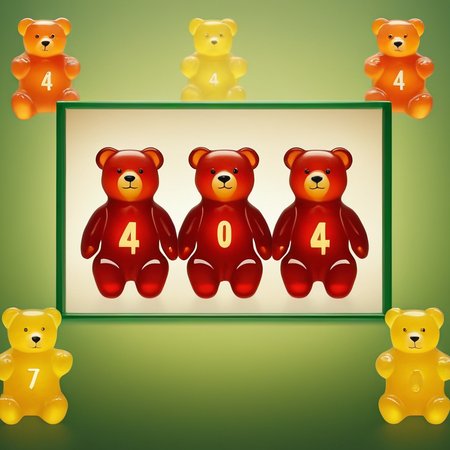 cinematic film still <lora:404-CIvitAI-lora:1> 404, text 404, logo 404, Civitai404, ffusion404, two gummy bears in a frame with the number 404, gummy bears, 40k, 4 0 k, 6 4 0, 2040, gummy bear, 4 0 9 6, 2045, 4 2 0 0 k, wallpaper 1 0 2 4, four humanoid bears, 420, 4 2 0,propaganda poster,soviet poster,sovietwave . shallow depth of field, vignette, highly detailed, high budget, bokeh, cinemascope, moody, epic, gorgeous, film grain, grainy