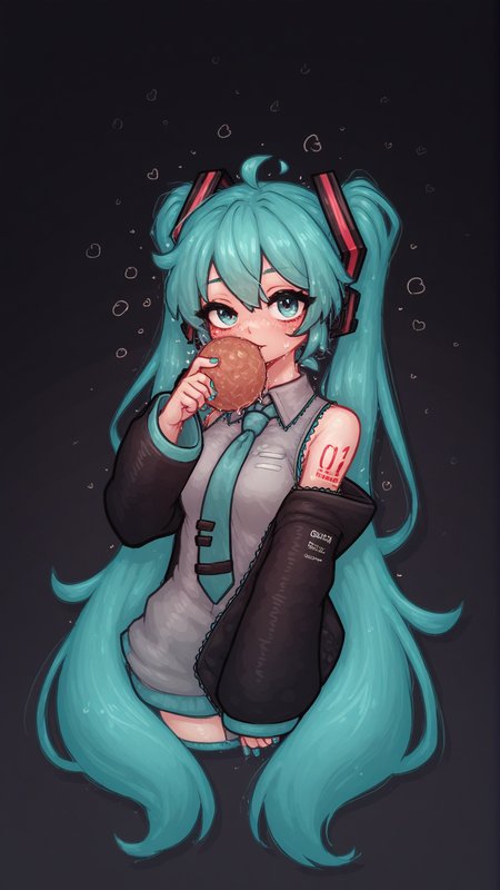 (score_9, score_8, score_7, score_7_up), 1girl, solo, hatsune miku, sfw, simple dark background, perfect proportions, perfect face, <lora:Artstyle__LimeBreaker_2024:1>