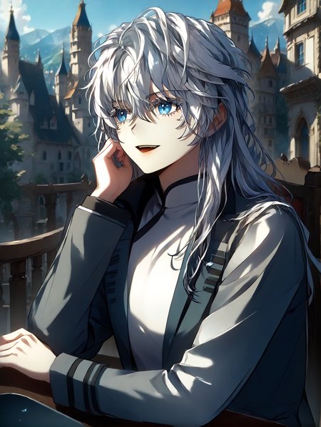 <lora:Icarus:1>
white hair, long hair, loose hair, blue eyes, <lora:!action-sdxl-V0.5:1>
score_9, score_8_up, score_7_up, very aesthetic, source_anime, detailed, high quality, beautiful, masterpiece, detailed eyes, castle, village, blurry background, cityscape, pose dynamic angle, light smile, open mouth, hand on hair, sitting  <lora:light:1> <lora:Eyes_High_Definition:1>