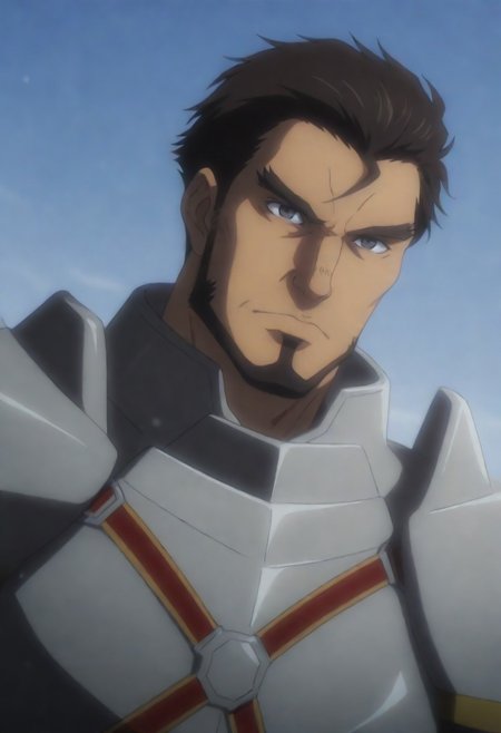 score_9, score_8_up, score_7_up, score_6_up, source_anime\(Overlord\), perfect anatomy, perfect proportions, best quality, masterpiece, high-resolution, high quality, aesthetic, absurdres, (male focus), solo male, Gazef Stronoff \(Overlord\), brownish black hair, short hair, sideburns, black eyes, facial hair, chinstrap beard, jawline beard, Warrior Captain Armor\(Overlord\), Gazef's Armor\(Overlord\), breastplate, shoulder armor, forearm armor, brown gloves, adult, mature, masculine, manly, handsome, charming, alluring, serious, upper body, dutch angle, shy,  portrait, headshot, close-up, snow sky
<lora:EMS-432575-EMS:1.000000>