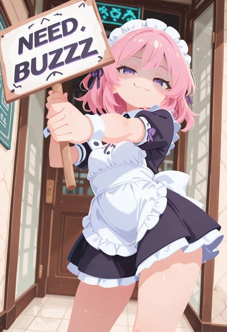 Dutch angle, 1girl, CivChan, medium hair, purple eyes, shaded face, smug, (((holding sign, "NEED BUZZ")))
<lora:CivChan:1>
No lineart, no_outlines,
((8k, Ultra HD)), (foreshortening:2), depth of field, ((Detailed background :1.5)), ((Masterpiece)), ((Best quality)), ((Detailed)), amazing quality, very awa, highres, absurdres, contrapposto