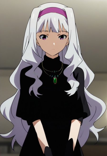 source_anime, uncensored, nsfw, <lora:Takane_Shijou_The_iDOLMSTER_2011_anime_art_style:.8>1girl, solo, grey hair, long hair, purple eyes, breasts, Takane black dress with green brooch outfit , purple hairband, jewelry, necklace, pendant, dress,