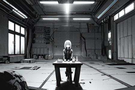 highly insanely detailed, masterpiece, top quality, best quality, highres, 4k, 8k, RAW photo, (very aesthetic, beautiful and aesthetic),  
tsutomu nihei,nihei_tsutomu,blame!,blame gakuen!,abara,TNstyle,sidonia_no_kishi,(lab),biomachine,bioluminescence,futuristic,blm,empty,decrepit,flock,vast scenery,perspective,open space,science fiction, 
<lora:blameLora_v10:0.3>, 
(1girl:1.3), 
solo focus, 
medicine,long tobacco pipe,tarot_cards on table,on table,âââ