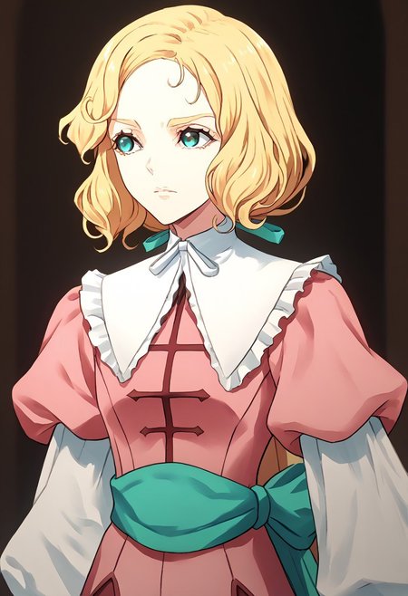 score_9, score_8_up, score_7_up, score_6_up, score_5_up, score_4_up, source_anime, 1girl, solo, 
maria,long blonde hair,aqua ribbon,wavy hair, blue eyes,, mariadress,frills, neck ribbon,capelet,puffy long sleeves, pink pants, 
masterpiece, best quality, very aesthetic, absurdres,