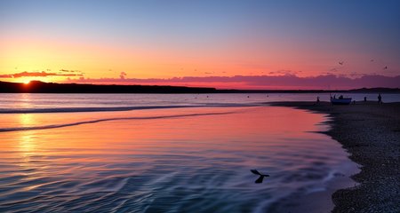 ((masterpiece)), (realistic), (sunset:1.2), (seascape:1.2), (colorful sky), (seagulls:1.1), (beach:1.1), (waves:1.1), (rocks:1.1), (boats:1.1), (reflection:1.2), (silhouette:1.2), (harbor:1.2), (peaceful:1.1), (serene:1.1), (tranquil:1.1), (calming:1.1), (harmonious:1.2),
The sun was setting over the horizon, painting the sky in a breathtaking array of colors. Shades of pink, orange, and yellow blended together to create a vibrant and colorful sky. Seagulls flew gracefully overhead, their wings casting shadows on the calm waters below. The beach was a peaceful and serene place, with waves gently lapping at the shore. Smooth rocks scattered along the coastline, providing a perfect spot for a quiet moment of reflection. Boats floated in the harbor, their masts creating silhouettes against the colorful sky. The reflection of the sky in the water created a harmonious and tranquil atmosphere. As the sun disappeared below the horizon, the sky turned darker, but the sense of calm remained, leaving a feeling of peacefulness and contentment.