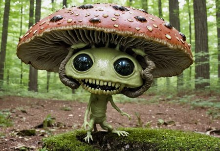photo Alien-themed anthropomorphic biomechanical android monster alien mushroom, Extraterrestrial, 35mm photograph <lora:y2kmadmix_v0.0.1:1>