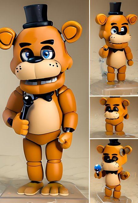 masterpiece, best quality, <lora:nendoroid-figurines-ponyxl-lora-nochekaiser:1>, nendoroid, 1girl, solo, chibi, 3d,, freddy