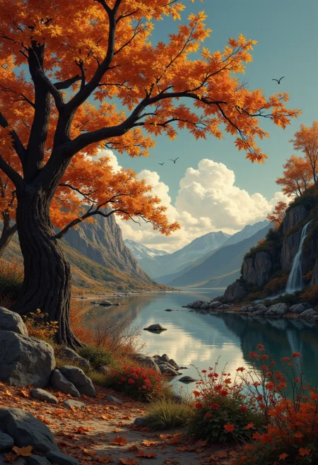 Autumn. Otherworldly. bebop_style, <lora:Cowboy_Bebop_Style:0.8> ,<lora:impossible_geometry_V1.0:0.4> <flux <lora:flux.1_lora_flyway_Epic-detail_v2:1>