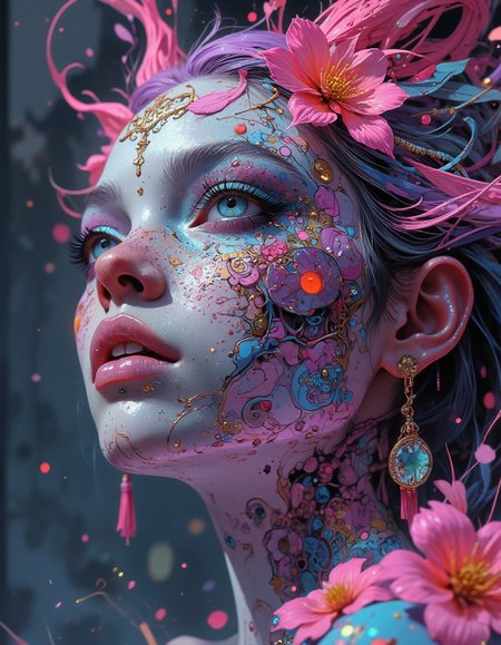 a dipiction of a nalusa falaya, blending form with reality. Glitching the surreal with blurred dreams in muted colors. Woven light fuses delicatly with whispering shimmers creating a eyecatching and masterpiece artwork.