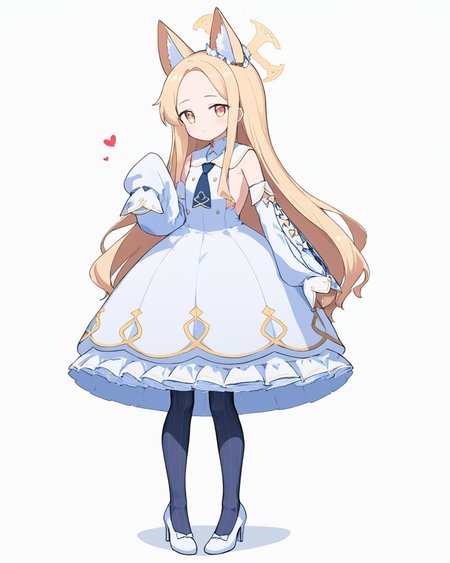 seia \(blue archive\), short_necktie, white_dress, halo, forehead, high_heels, white_background, sleeves_past_fingers, detached_sleeves, white_footwear, simple_background, 2girls, full_body, heart, solo_focus, standing, sleeveless_dress, pantyhose, solo, 1girl, white_bow
<lora:seia_(blue_archive)_image1153_2023-12-03-000014:1>halo. gorgeous,key visual, vibrant, studio anime,award-winning, professional, highly detailed,high budget, cinemascope