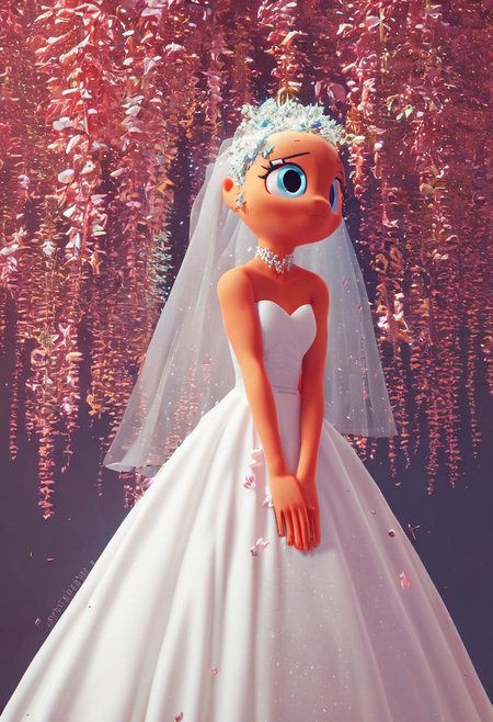 score_9, score_8_up, score_7_up,source_anime, high res image,masterpiece,best quality,adult woman,cute face,clear skin,shiny hair,ultra detailed eyes,simple background,  <lora:wedding dress_pony_V1.1:0.8> wedding dress, flower