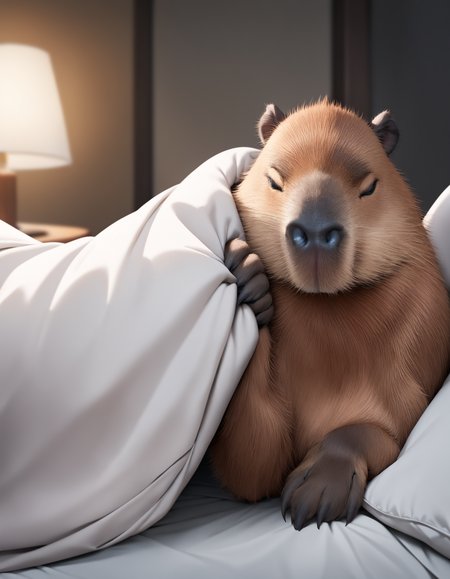 no human,original, <lora:capybara:1> capybara, <lora:pov_across_bed_invitation_v05a:1>pov across bed / bed invitation, lifting covers, pillow , under covers, on side,
masterpiece, best quality, very aesthetic, absurdres,