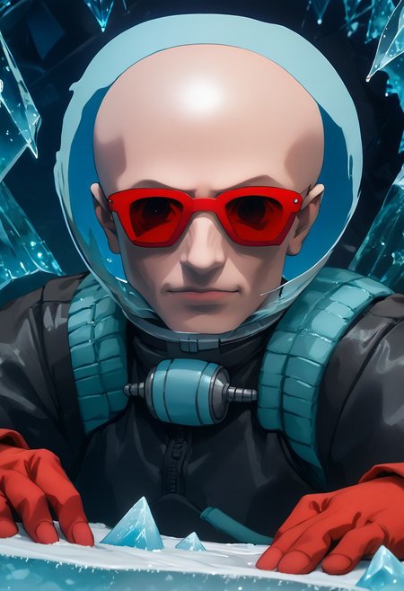 color_pop, color, bw, source_anime, colorful, score_9, score_8_up, score_8, (Mr_Freeze, DC, bald, grey skin, pale skin, 1boy, goggles, red_sunglasses, ice, source_comics, source_western), abstract, P5YCH3D3l1C, BREAK, (P5YCH3D3l1C), colorful, trippy, (abstract), colors, checkerboard, ominous, sneer, (blue_theme), cold, icicle, (fishbowl helmet), metal suit, frost, gloves, snowflakes