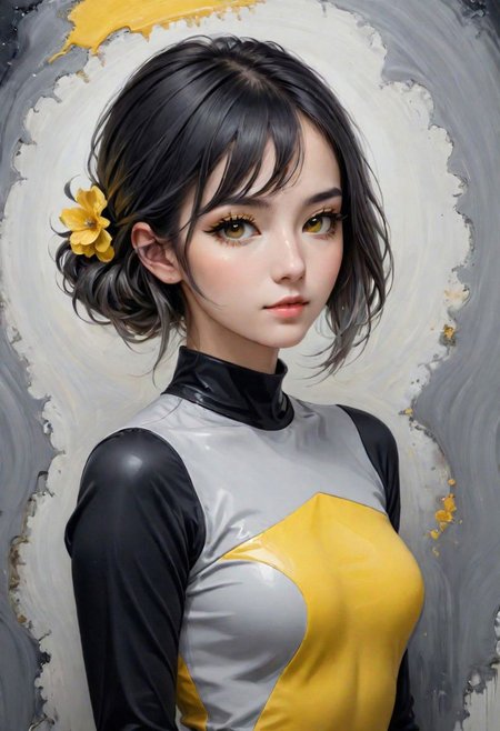 woman, porcellana style. (black, grey, yellow)