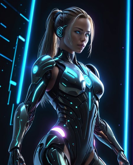 Cybernetics, action movie protagonist, female warrior, virus, cyberspace, repeating patterns, unreal, sound waves, free melody, digital world, reflection, masterpiece, 32k UHD resolution, high quality, professional photography, depth of filed, sci-fi, cinematic angle, cinematic lights, dynamic warrior pose,  <lora:Cyberspace V3_epoch_16:1> cyberspace, ((created by glowing magical energy in cyberspace)),  <lora:add_details_xl:1>