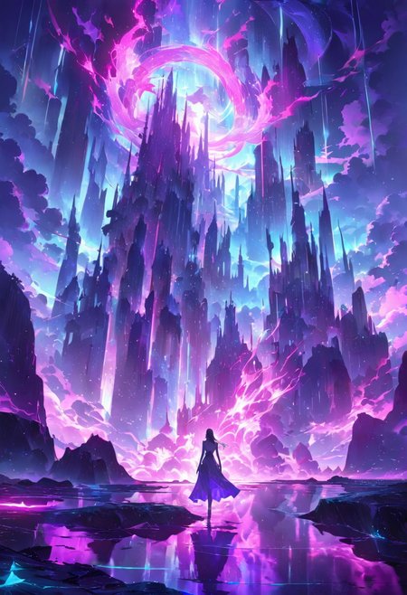 serene night, beautiful sky, dancing silhouette, Complex landscape, best quality, pastel colors, light blue tint, aesthetic Ethereal, Effulgent, Idyllic atmosphere,  Tranquil,  ethereal quality, cinematic volume, Twinkling lighting, glowing aura, global illumination,  glowneon, Anisotropic Filtering, Unrivaled Opus, Unconventional, hyper detailed, HDR,