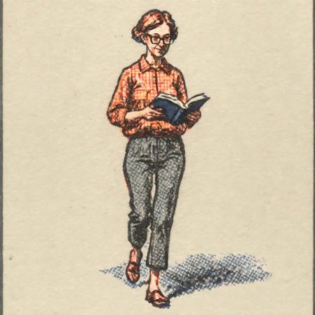 ASCIIVeryBadPrint , full body shot, Realistic ,  woman portrait, glasses, read a book walking,