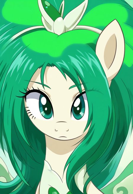 detailed background, green hair,, shiny skin,green eyes,<lora:curemint.pony:1>, curemint, solo,