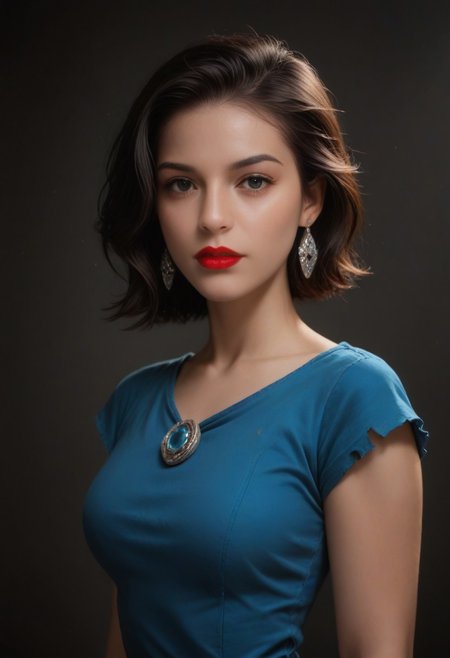 Indipro, masterpiece, best quality, highres, realistic, best quality,
score_9, score_8_up, score_7_up, 
Captivating, realistic photo shoot. 20 year old BettyXLP stands in front of a dark gray backdrop. She is dressed in a (blue saree with intricate silver embroidery) and a cream blouse. Her hair is long and cascades over her shoulders, framing her face. She's wearing a pair of silver earring on her left ear. Her left hand is draped over her right shoulder. Her right hand is resting on her hip. She has a red lipstick on her lips.expressiveh