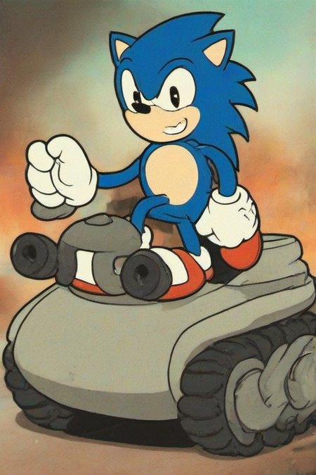 <lora:PE_OldCartoonStyle:0.9> PEOldCartoonStyle,Cartoon,
Sonic the hedgehog driving a tank